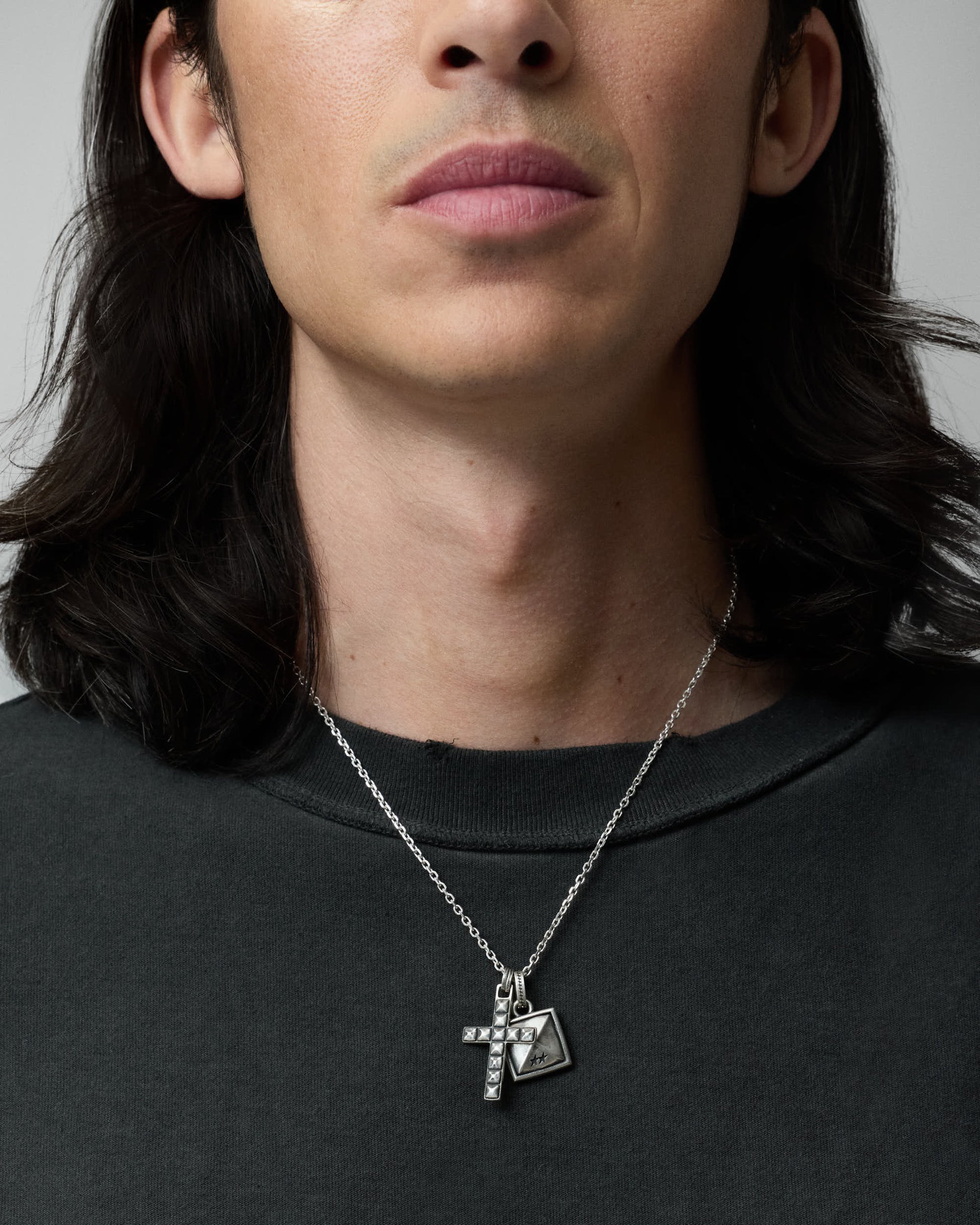 TwoJeys Studded Cross Necklace — Silver