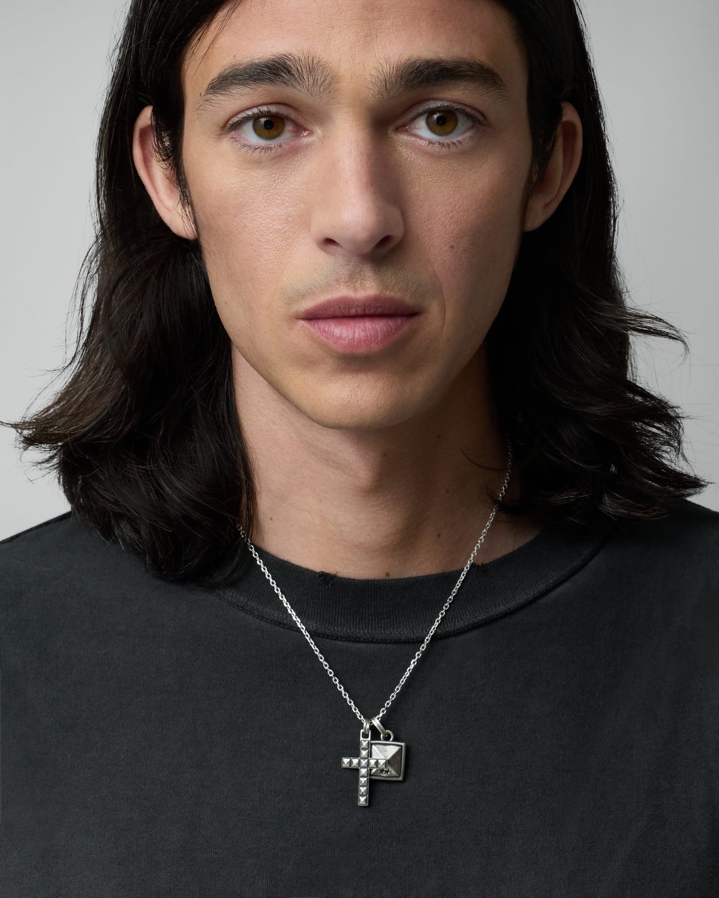 TwoJeys Studded Cross Necklace — Silver
