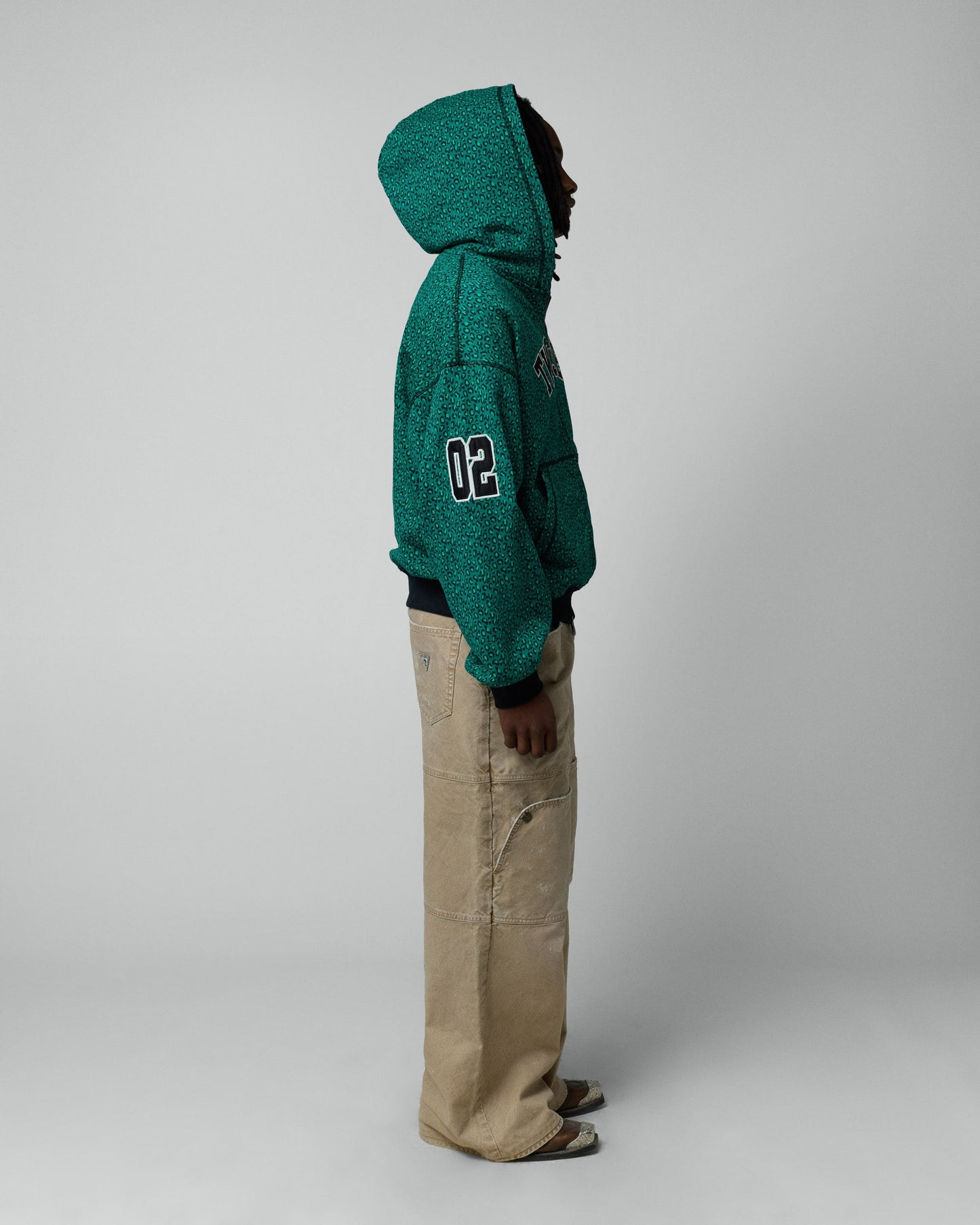 TwoJeys Vintage Varsity Zipper Green Cheetah