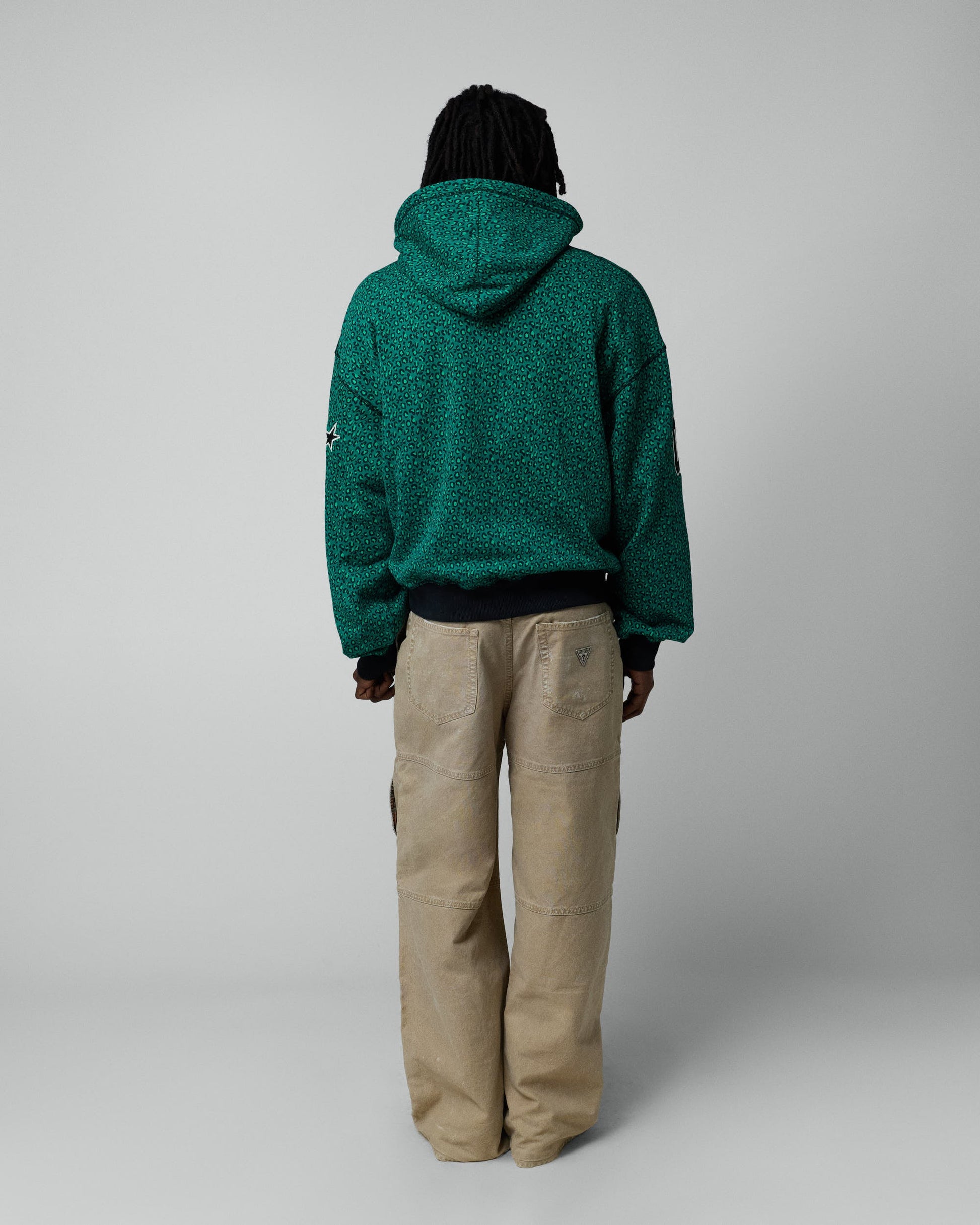 TwoJeys Vintage Varsity Zipper Green Cheetah