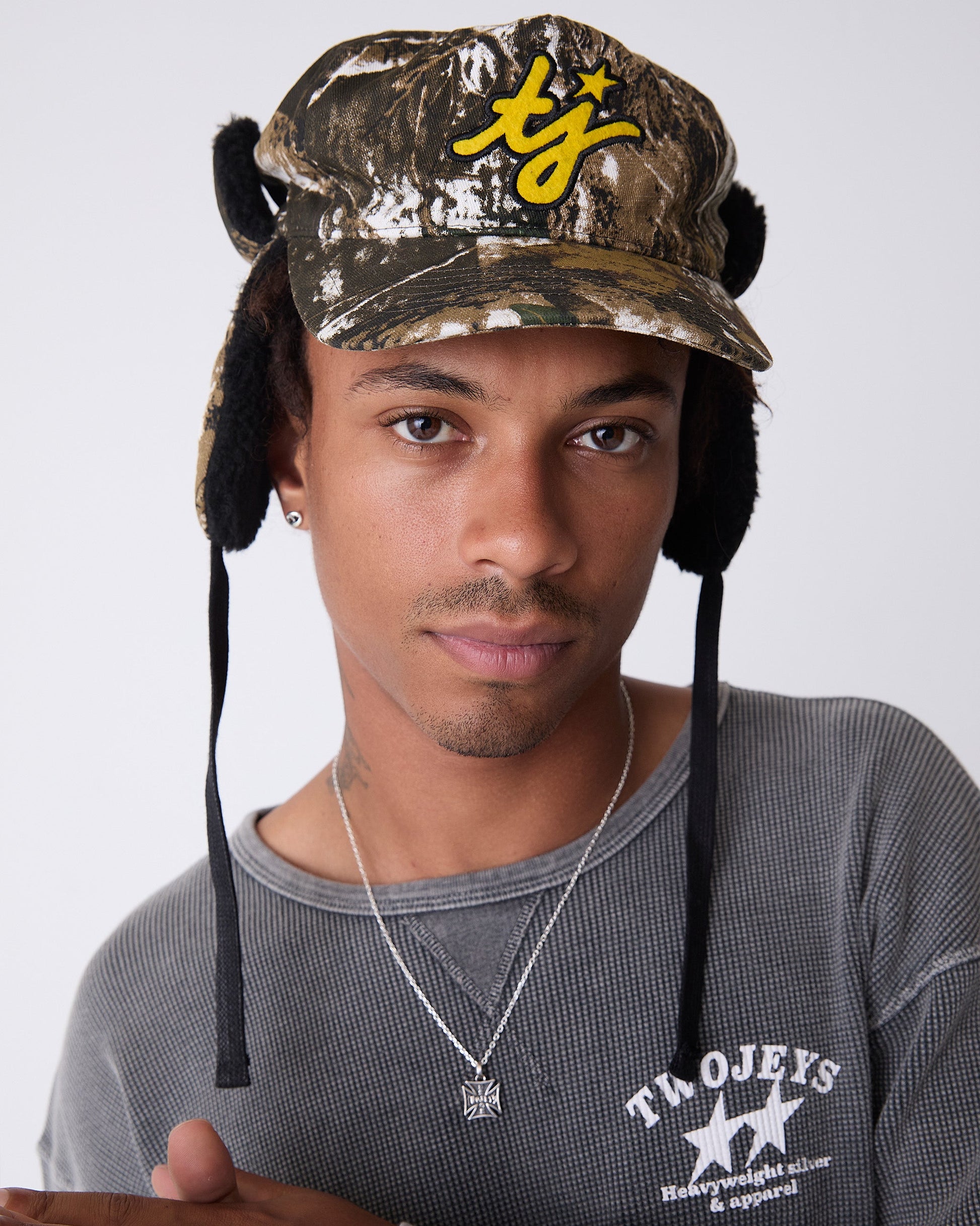 TwoJeys TJ Initials Camo Earflap