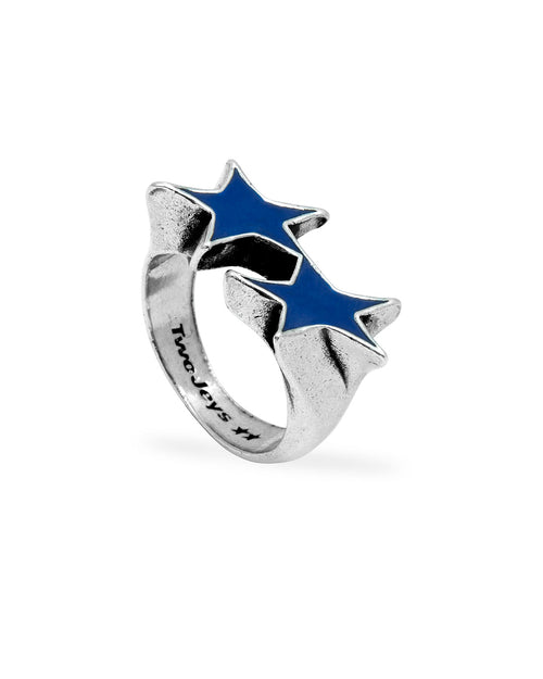 TwoJeys Icon Blue Enameled Single Ring Silver