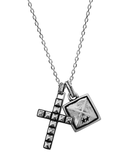 TwoJeys Studded Cross Necklace — Silver