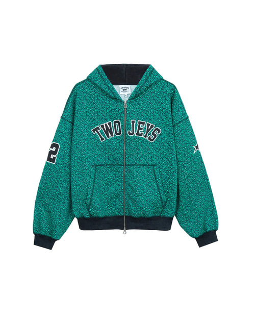 TwoJeys Vintage Varsity Zipper Green Cheetah