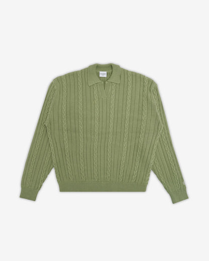 Students Golf Riverview Knit LS Polo Sweater - Moss front